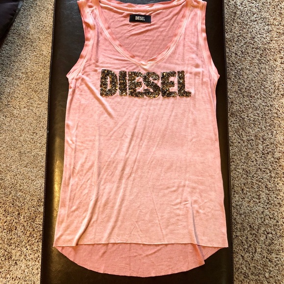 Diesel Rose Gold Sequin Tank Top - Picture 1 of 5